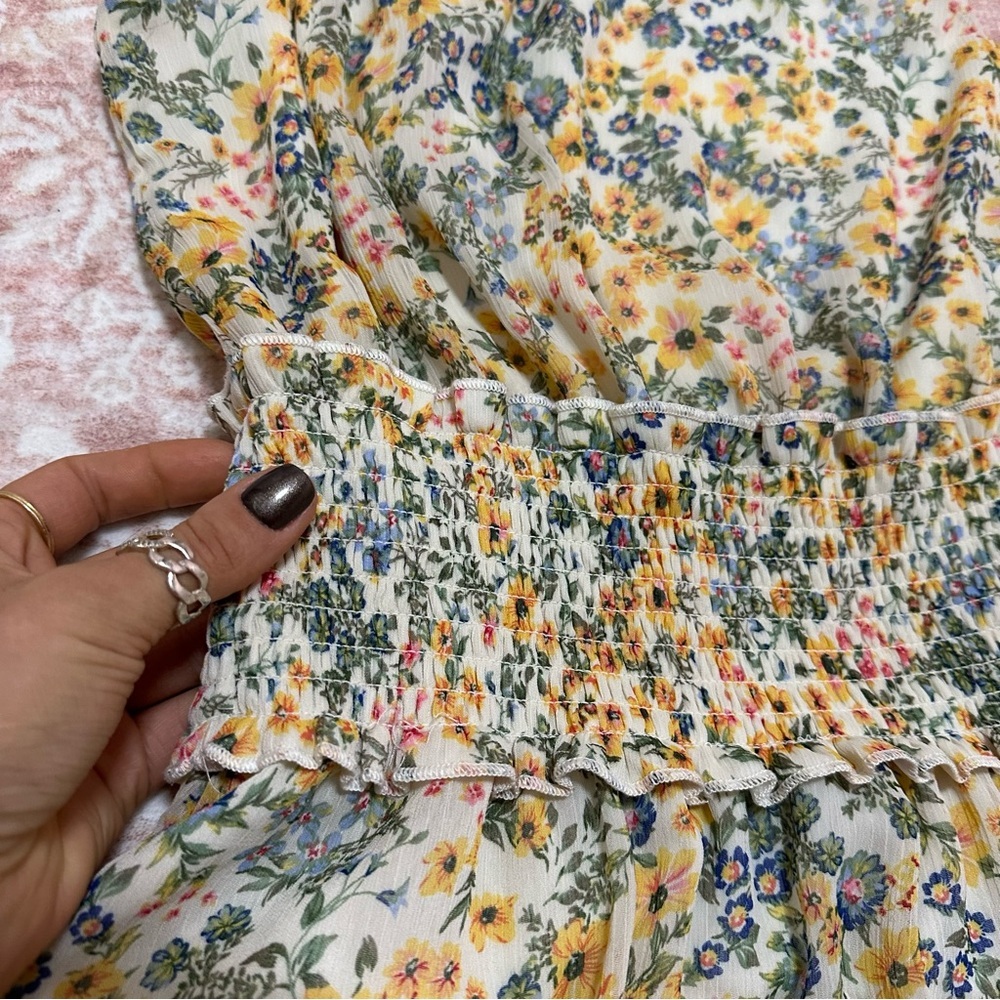 Floral Smocked Ruffle Summer High Neck Minidress 🌻 - Picture 3 of 9